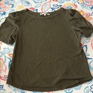 LOFT Green Fitted Ribbed Puff Sleeve Blouse
